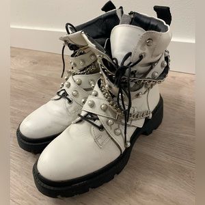 White leather jeweled Zara boots